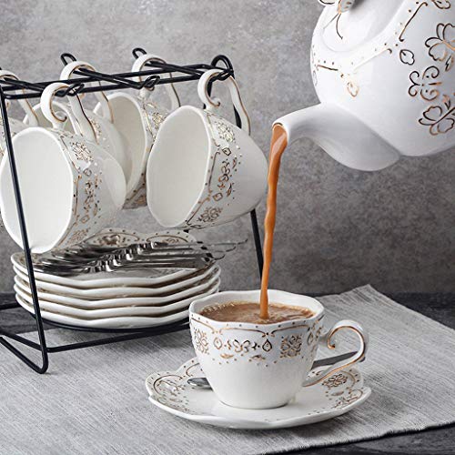 Juego de café Copa de café de cerámica Set, 6 onzas (unos 150 ml) y 6,6 cucharadas de platillo, 1 Cafetera, 1 azucarero… - Imagen 5