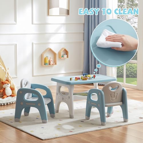 Image of GITAWUSA Kids Table and 2 Chairs Set, Large Built-in Storage, Montessori Toddlers Table and Chairs Set, Kids Activity Table for Drawing Dining Playing, CPSC & ASTM Approved, Blue