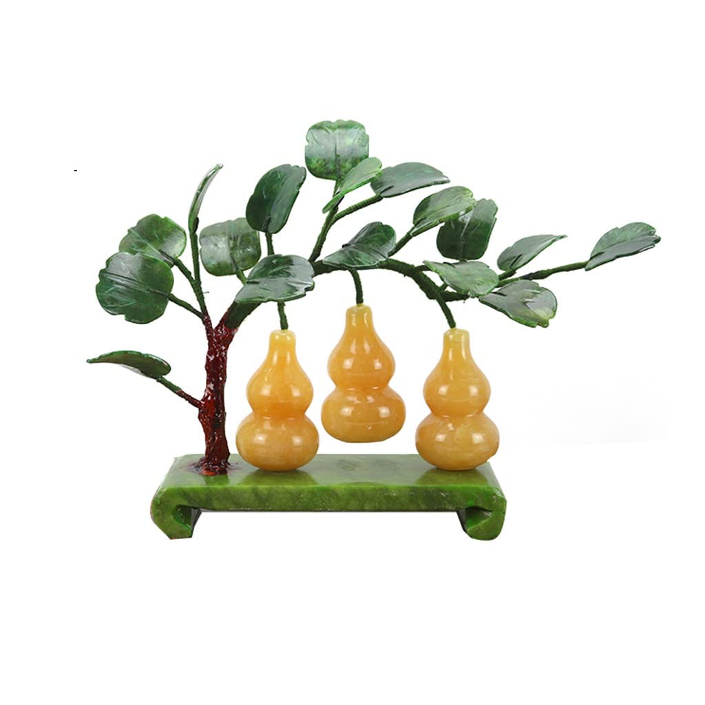 HCZKIUJY Luck and Wealth Crystal Tree Jade Gourd Potted Ornaments Feng Shui Lucky and Safe Tree Living Room Home Auspicious Decorations Wealth Creative Gifts Chakra Money Tree (Gold)