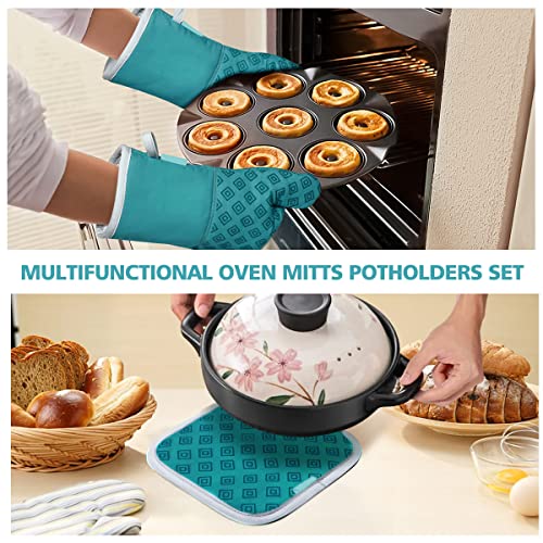 Oven Mitts And Pot Holders Kitchen: 500° Heat Resistant Oven Gloves Silicone Ovenmitts Hotpads Set - Quilted Long Kitchen Mittens Potholders Washable Mits Hot Pads Flexibility For Baking #TOP4