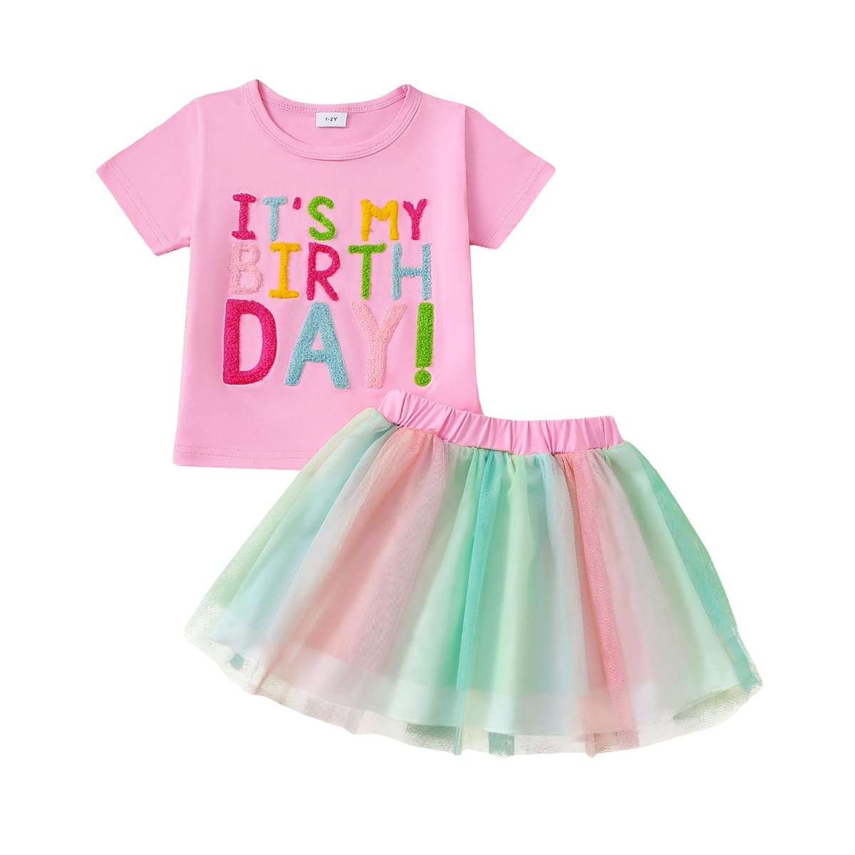 Ensemble Tenue d'anniversaire pour Bébé Fille Birthday Girl Lettre Brodés T-shirt +Tulle Tutu Jupe Robes d'anniversaire Fête pour Enfants 1-6 Ans