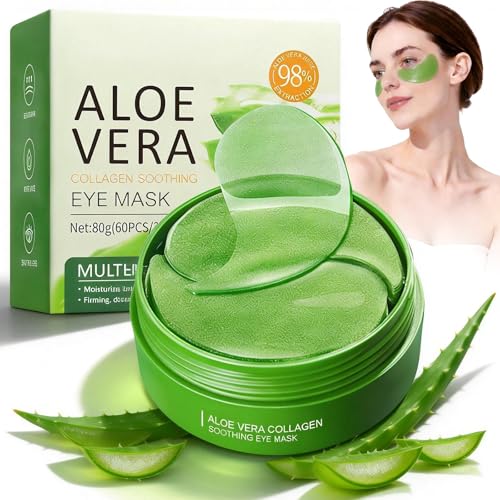 60 Parches Ojos Bolsas y Ojeras,Eye Patches Aloe Vera,Mejorar Las Líneas Finas,Hacer Que La Piel De Los Ojos Esté Firme,máscara de hidrogel para los ojos,Reducir Bolsas y Atenuar Ojeras