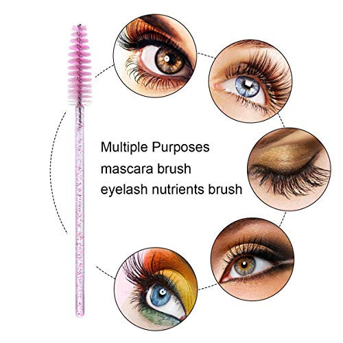 Elisel 100 Pcs Disposable Mascara Brushes Crystal Eyelash Brushes Mascara Wands Applicator Eyelash Extensions Makeup Tools Eyebrow Brush (Pink) #TOP3