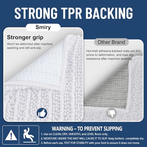Image of Smiry Bathroom Rugs Mat 30x20, Extra Soft Absorbent Chenille Bath Rugs, Non Slip Rubber Backing Machine Washable Quick Dry Bath Mats for Bathroom Floor, Tub, Shower, Home Decor Accessories, White