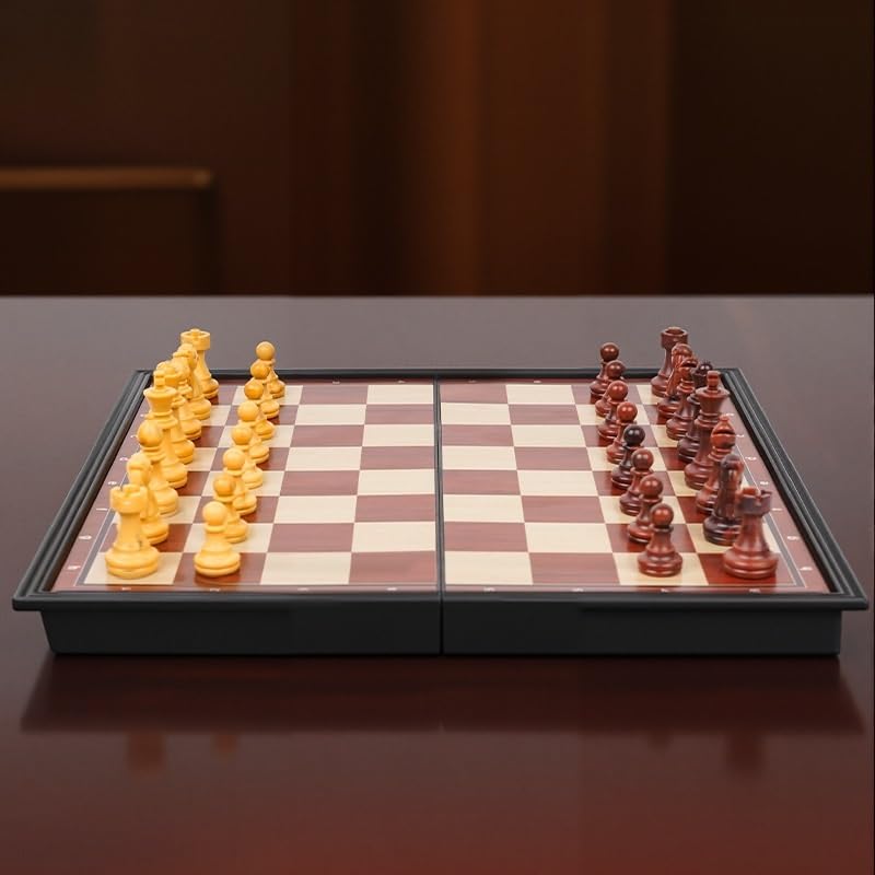 schachspiel 2-in-1-Schachspiel und magnetisches Schachbrett, faltbares Reisebrettspiel aus Kunststoff, klassisches Strategiespielzeug for Kinder, Erwachsene und Anfänger(33 * 33cm)
