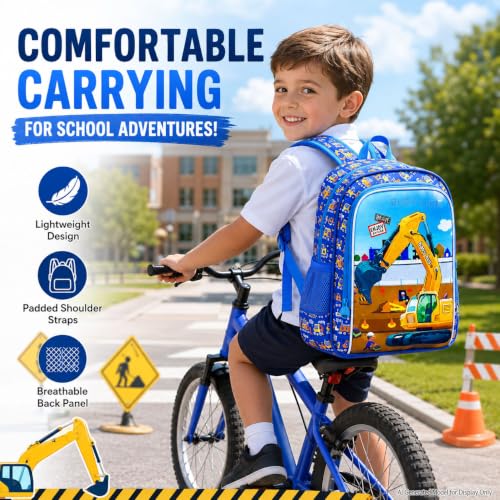Image of HPJGD 3PCS Excavator Backpack for Boys, Water Resistant Kids Digger Bookbag Set with Lunch Box, Cute School Bag for Preschool Toddler