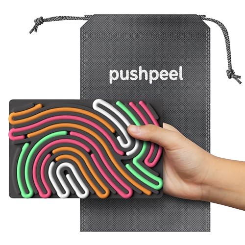 Image of Pushpeel Sensory Activity Board: Silicone Fidget Toy for Calming, Stress, Anxiety, ADHD & Autism | Silent, No Mess | Kids 3+ & Adults | Includes Portable Travel Bag & 11 Strings (Granite)