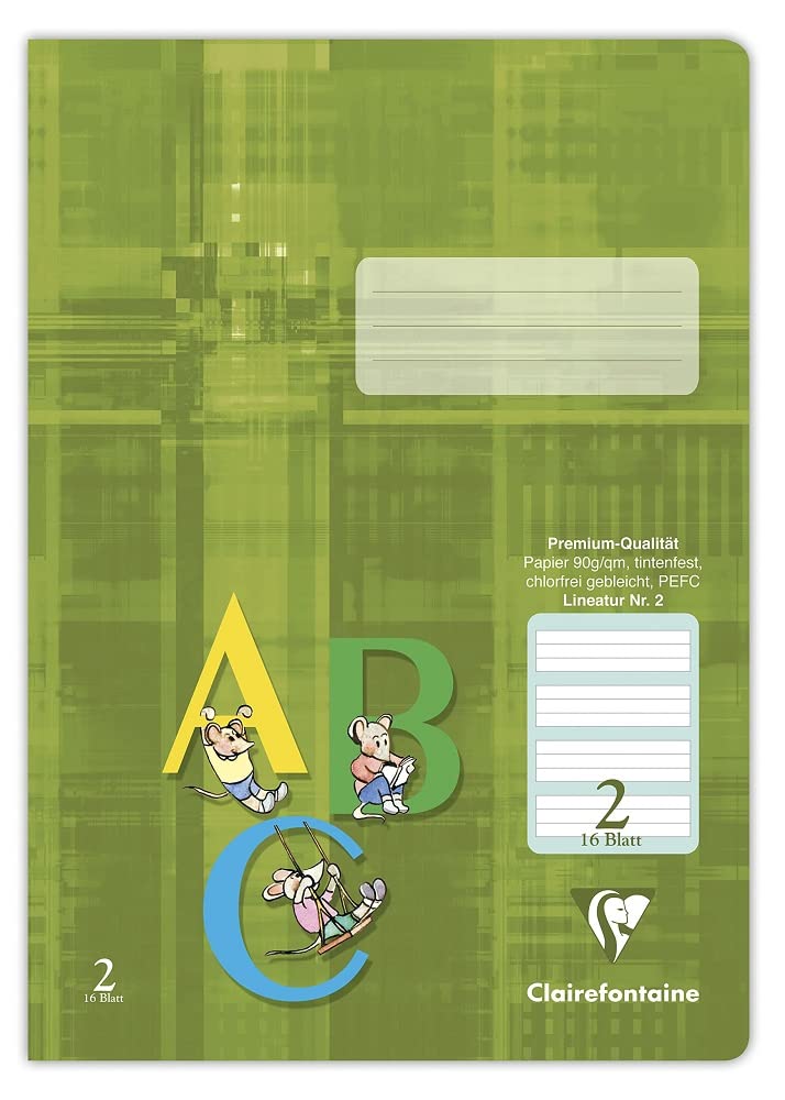Clairefontaine 331052C - Pack of 25 Notebooks, Ideal for School, DIN A4 21x29.7 cm, Ruled 2 Green Special for 2nd School Year, 32 Pages, 90g, Khaki, 1 Pack