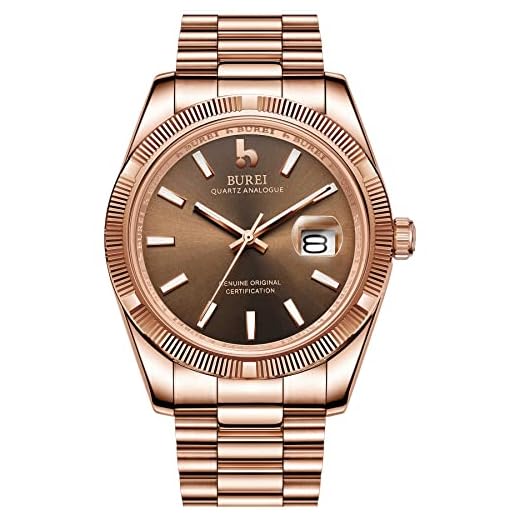 Burei männer Uhren Luxus analog Quarz Armbanduhr Rosegold dial datumsanzeige saphirglas objektiv mit Rose Gold Edelstahl Band