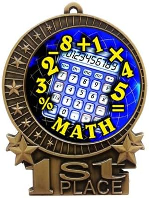Express Medals 1 to 50 Packs - 3" Math 1st Place Gold Medal with Neck Ribbon Award XMD