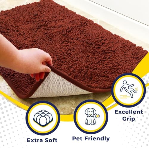 Image of Muddy Mat | Super Water Absorbent Door Mat Indoor, Microfiber Quick Dry Chenille Entryway Rug, Slip Resistant Front Door Mat, Indoor Mats for Entryway, Machine Washable Pet Rug, Brick Red 30 inch x 48 inch