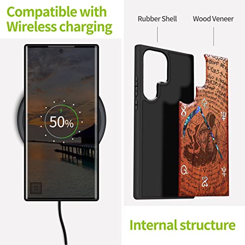 Carveit Designer Wooden Case For Samsung Galaxy S23 Ultra Case Cover [Wood Engraving & Shell Inlay] Wood Phone Case Compatible With Wireless Chargers Galaxy S23 Ultra Case (Grim Reaper-Red Wood) #TOP3