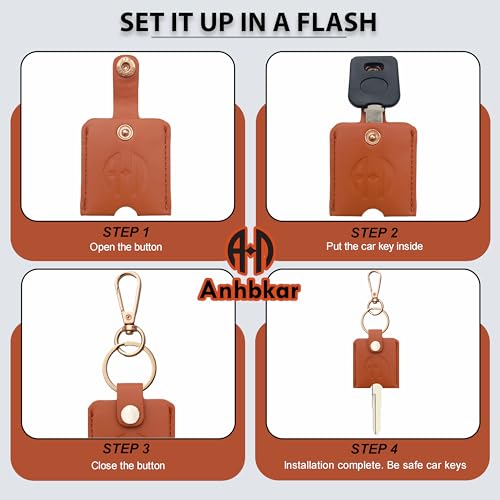 Image of Leather Keys Sleeve for Broken Car Key Loop Replacement - Cute Keychain Cover - Protector, Holder for Men & Women