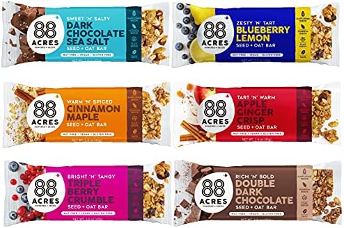 88 Acres Granola Bars Variety Pack, 6 Count, School Safe, Allergen Free Seed & Oat Snack Bar, Gluten & Nut Free, Vegan, Non-GMO & Kosher, Individually Wrapped