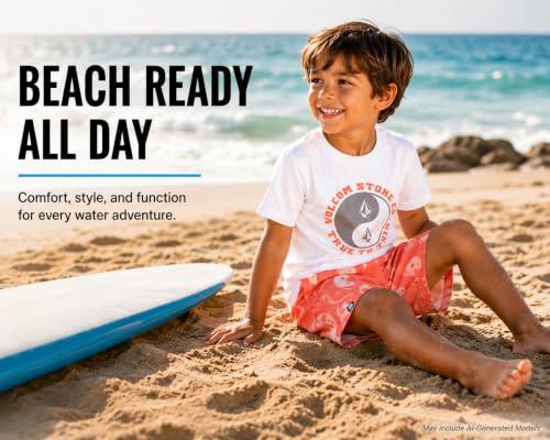 Image of Volcom Baby Boys Swim Set - 2 Piece Short Sleeve Swim Shirt Graphic Tees & Board Shorts - Infant Toddler Little Boys Swimsuit