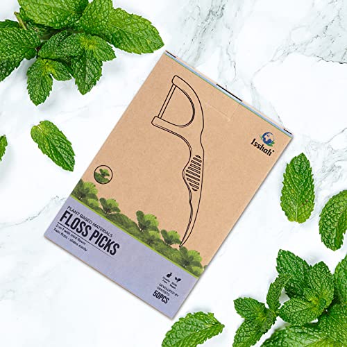 Natural Dental Floss Picks (300 Count) - Plant Based, Vegan, Eco Friendly, Sustainable Dental Flossers - Twin Floss (Mint) #TOP2