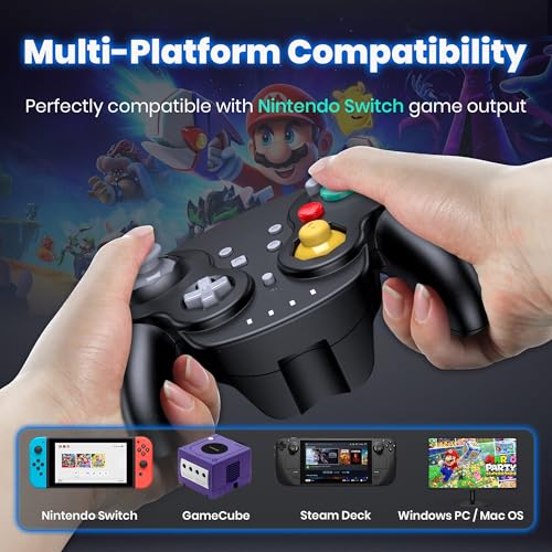 Image of 2 Pack 2.4G Wireless GameCube Controller for Switch 1 2, NGC Console, Black | (Built-in Vibration) (Rechargeable) (Analog Triggers / Stick), Compatible with Switch Online, Windows PC, macOS