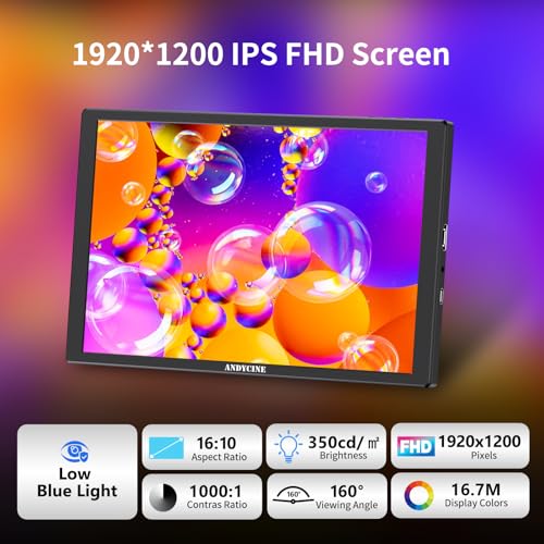 Image of ANDYCINE N10 10.1inch 1920x1200 Touchscreen HDMI Monitor with Build-in Speakers 75mm Vesa, H /V Rotation Mirror Function Support HDCP Teleprompter Monitor Compatible for for Laptop,PC,Game Consoles
