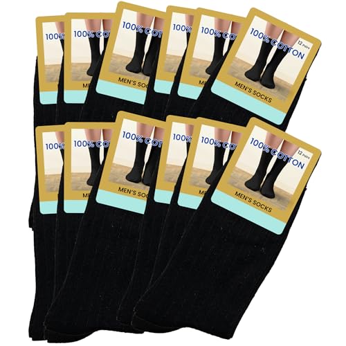 12 Pairs Men's 100% Pure Cotton Ribbed Socks allow your feet to breathe and absorb. (Black)(Size: UK 6/11 eur 39/45)