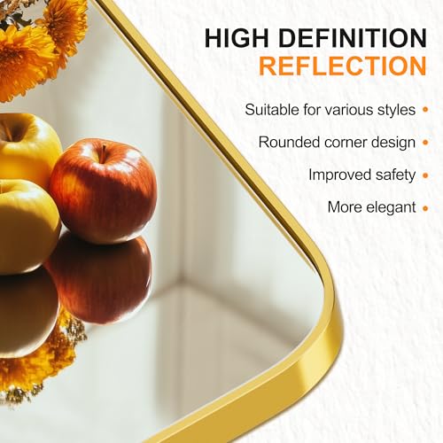 Image of Delma Bathroom Vanity Mirror, Gold Framed Mirror for Over Sink, 30x20 | HD glass, distortion-free for makeup and grooming, Sturdy frame, all mounting hardware, hangs horizontal or vertical