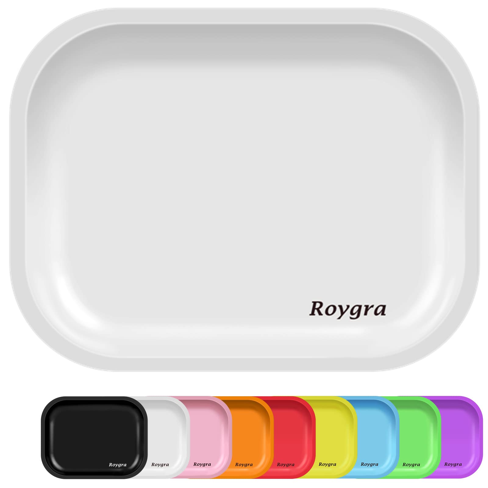 roygra Rolling Tray, Small Metal Tray, Cigarette Pre Roll Smoking Accessories, Portable Matte Rolling Trays for Smokers, Home Table Decor, Patio Decorations, 7 x 5.5 inch - White