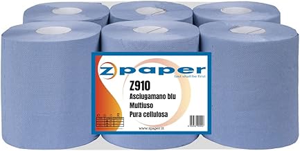 ZPAPER - 6 Rolls of Blue Towels - Pure Cellulose Paper, 2 Ply Wire, Spiral Core. Also Suitable for Dispenser. Rolls of Towel Rolls