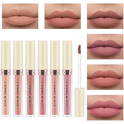 Matte Lip Gloss Set , Richaa 6 Colours Rose Matte Lipsticks Velvety Liquid Lipstick Nude Long Lasting Waterproof Lipstick Cosmetic Sets for Woman Cover