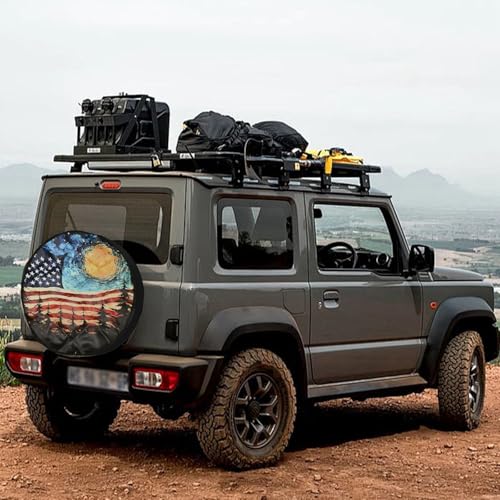 Image of XhuangTech Customized PU Leather Spare Tire Cover, Personalized Wheel Covers, Waterproof, UV-Resistant, Universal Wheel Protectors Fit for Rv SUV Travel Truck Trailer Tires(American Flag, 16 Inch)