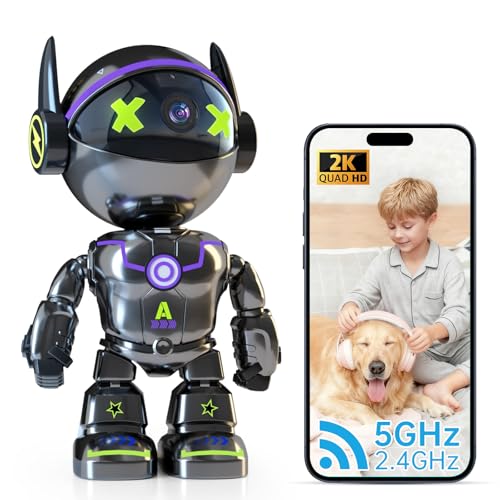 Image of Gyliziex Cameras for Home Security Indoor Robot, 2K 2.4&5Ghz Indoor Camera WiFi Wireless Pet /Nanny /Dog Camera Phone App, Human Detection Color Night Vision, 2 Way Talk