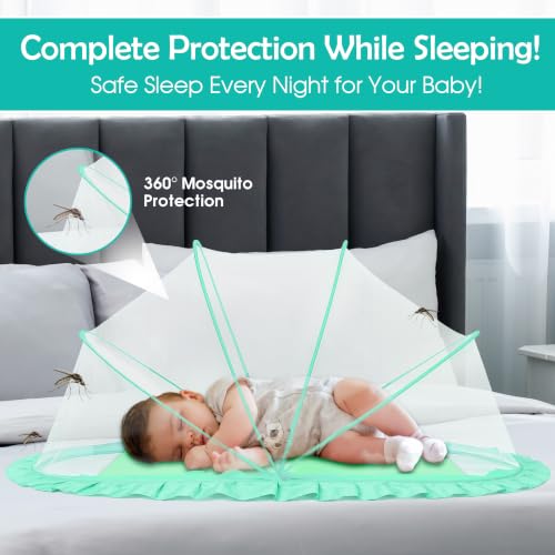 Image of RAMVIK Baby Mosquito Net, Mosquito Net for Baby 0-12 Months, Foldable Portable Mosquito Net for Baby with Breathable Mesh, 360 Protection, Bottomless Design,135 x 65 x 65 cm (Ocean Green)