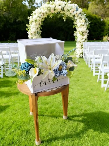 Image of White Card Box with Slot, Wedding Card Boxes for Reception with Flower Trough, Elegant Suggestion Box for Gift Cards Envelope, Perfect for Birthday Bridal Shower Graduation Party Table Decor