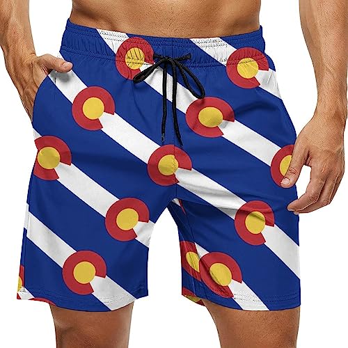 Colorado Flag Mens Swim Trunks Quick Dry Beach Shorts Casual Sports Board Shorts Swimwear with Pocket