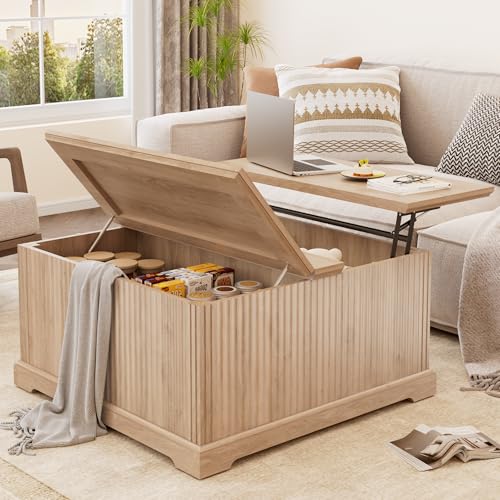 Small Space Lift Top Coffee Table with Hidden Storage, Multi-Use Center Table for Living Room, Work, Dining & Storage, Modern Square Design, Oak