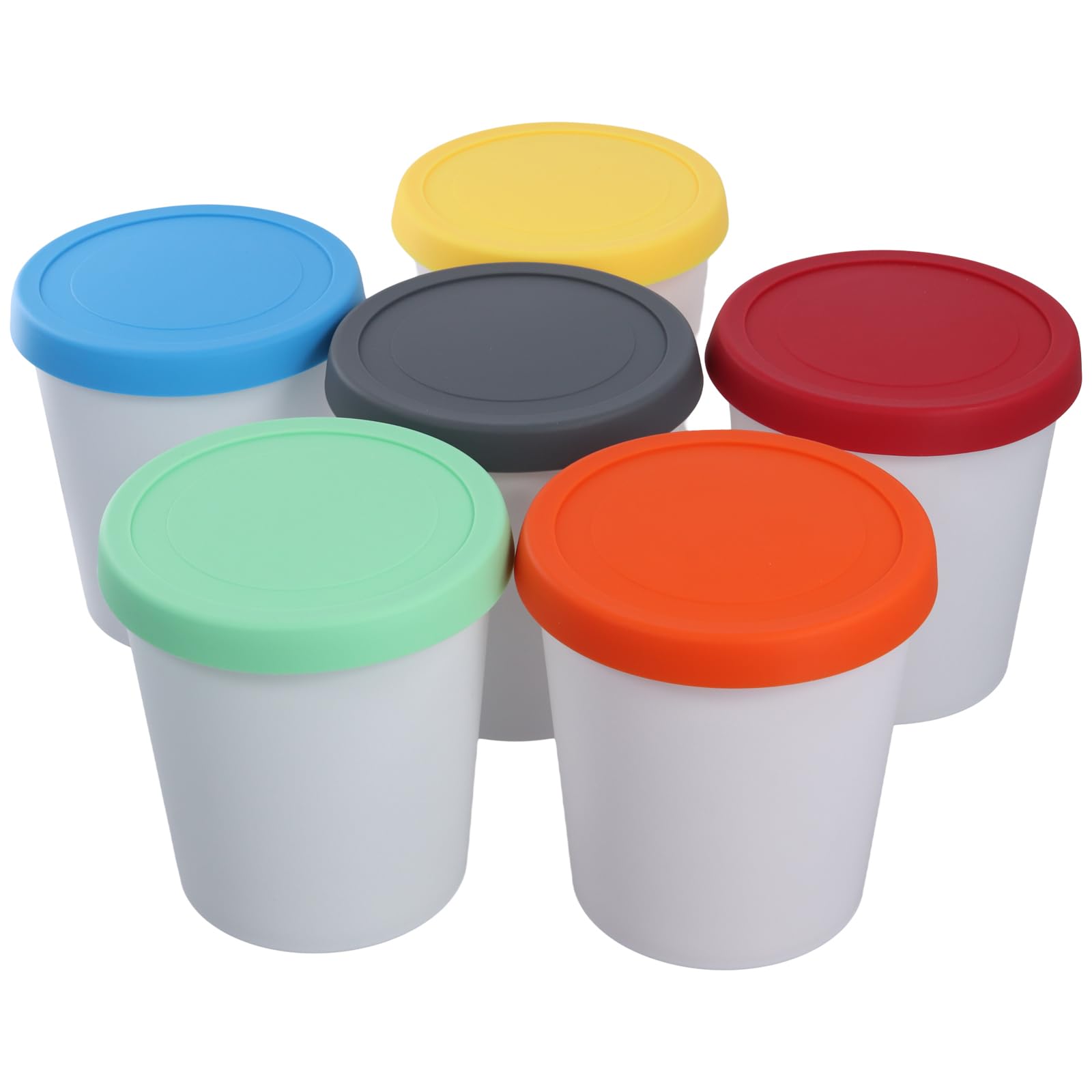 HOIGON 6 Stück Eiscreme-Behälter, 12,4 x 13,7 cm, wiederverwendbare Eiscreme-Behälter mit Silikondeckeln in 6 Farben, hausgemachte Eiscreme-Behälter für Zuhause und Geschäft