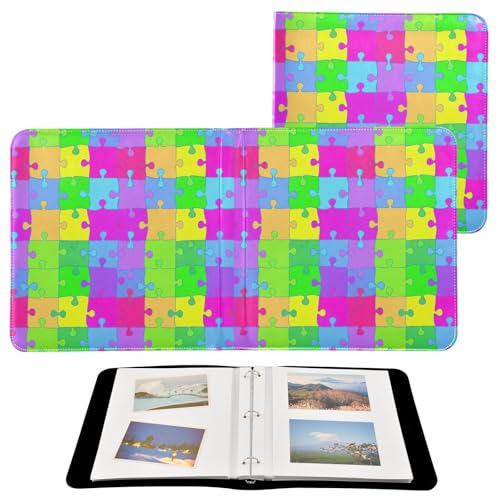 JUMBEAR Álbum de fotos grande autoadhesivo con 20 páginas, álbum de recortes para boda, familia, bebé, vacaciones, colorido patrón de rompecabezas