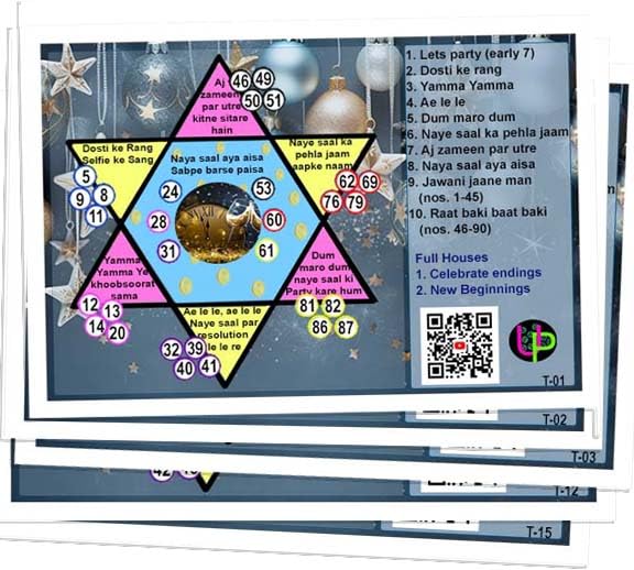 Image of New Year Tambola Tickets | Star Theme Housie Tambola Themed Bingo Game| Kitty Party Theme Housie Tickets | English | for Family & Friends (Set of 15 Tickets)