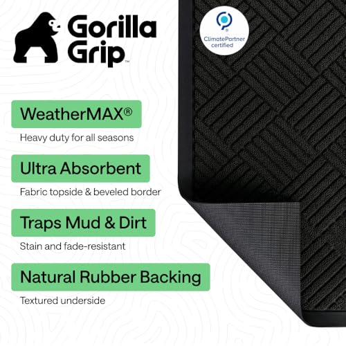Image of GORILLA GRIP WeatherMAX Door Mat, Indoor Outdoor Use, 72x24, Black Diamond