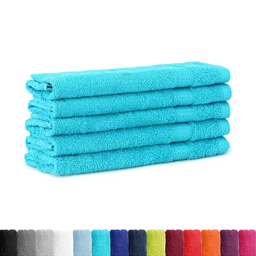 BaSaTex Juego de 5 toallas para invitados, 30 x 50 cm, 100% algodón, color turquesa