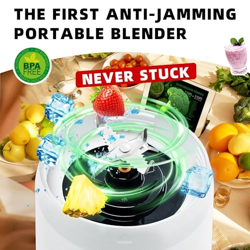 Portable Blender, Anti-Jamming 300 Watt for Shakes and Smoothies, 24oz Travel Blender USB Rechargeable, BPA Free Sporty bottle with a Travel Lid. (Black Base Grey Lid) (White Base Yellow Lid)