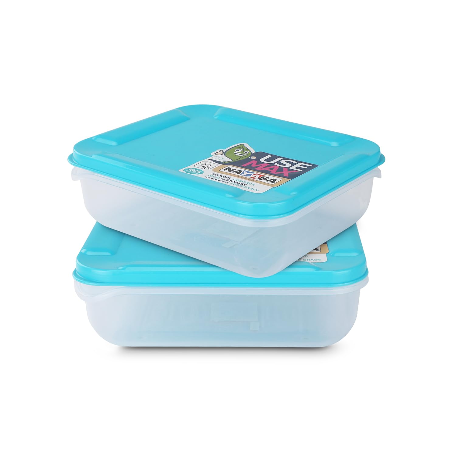 Nayasa Use Max Chill Medium 1500 ML, Set of 2 | Stylish & Space-Saving Fridge Storage Solution | Durable, Versatile, Leak-Proof | Ideal for Organizing Kitchen | Blue
