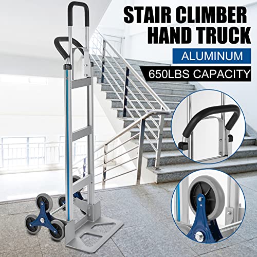 Topdeep TOPE52342 2 In 1 Aluminum Hand Truck 650 Lb Capacity, Heavy Duty Stair Climbing Cart thumb #1