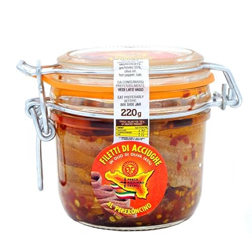 Filets d'anchois à l'Huile d'Olive et Piment en bocal hermétique 220 gr Cover