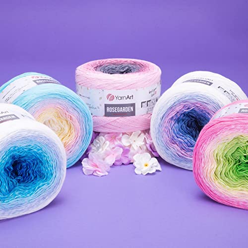Image of Yarn Art Flowers Rosegarden 100% Cotton 250gr 8.80 oz 1094yds Multicolor Cotton Yarn Rainbow Crochet Yarn Spring Summer (312)