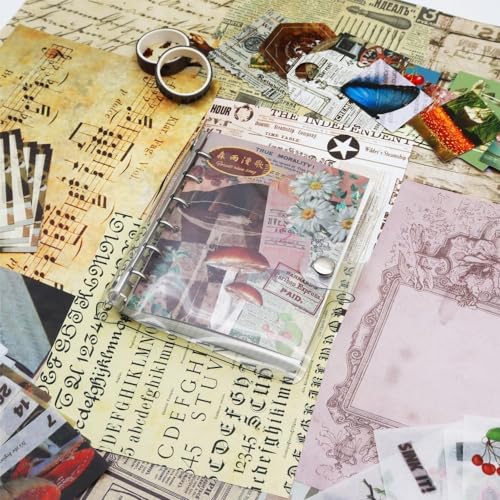 Image of Vintage Aesthetic Scrapbook Kit(346Pcs) Scrapbooking Supplies Kit with Bullet Junk Journal,Stationery,A6 Grid Notebook Journaling Gift for Girl (Post Office Brown Scrapbook)