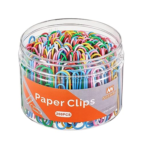 NEEWAY 200pcs Colored Paper Clips, 2 Inch Large Paper Clip, Jumbo Paperclips, Paper Clips Assorted Colors