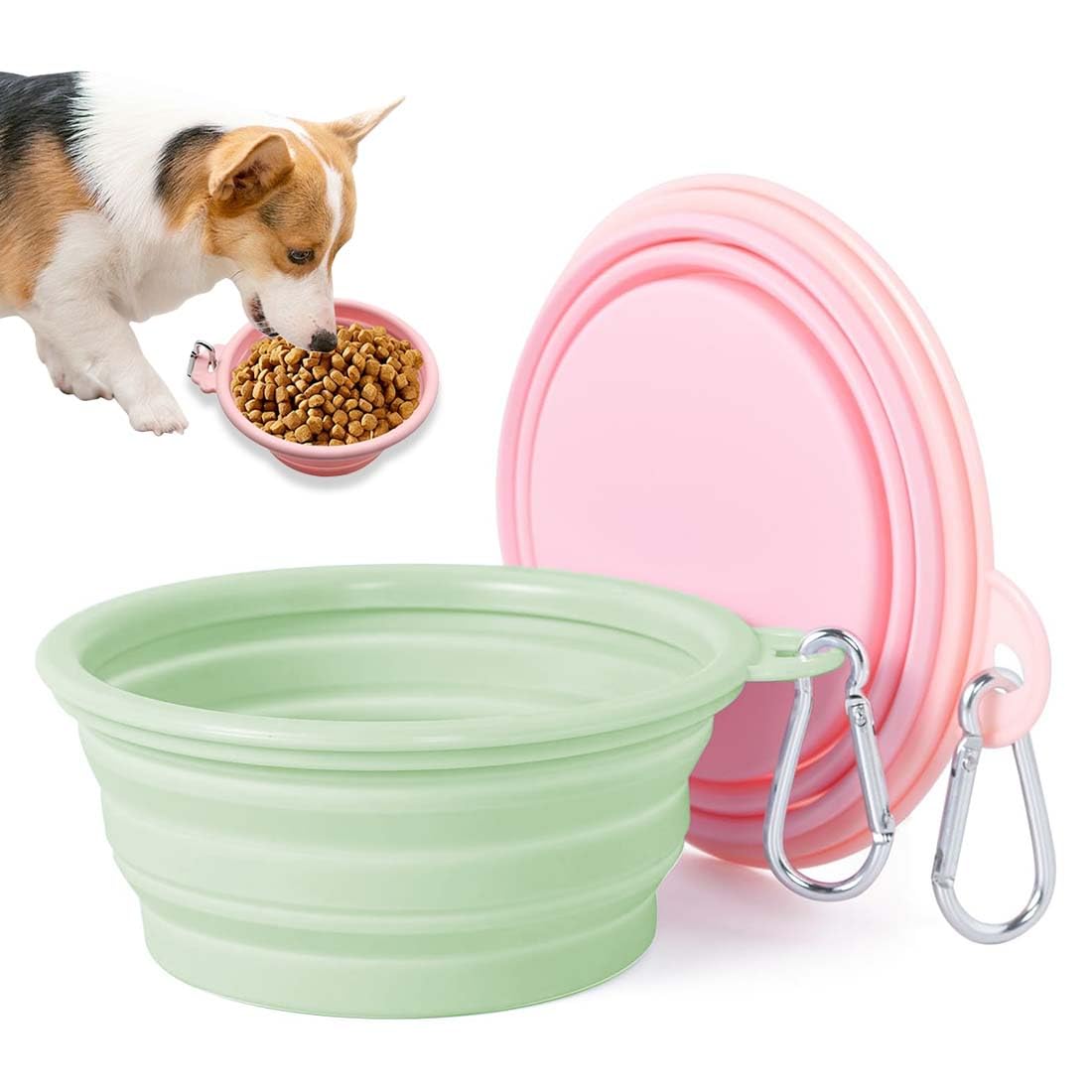 Cubo Plegable Para Mascotas, 2 Unidades, 350 Ml, Silicona Sin Bpa, Colores Rosa Y Verde, Viaje Portátil, Lavavajillas