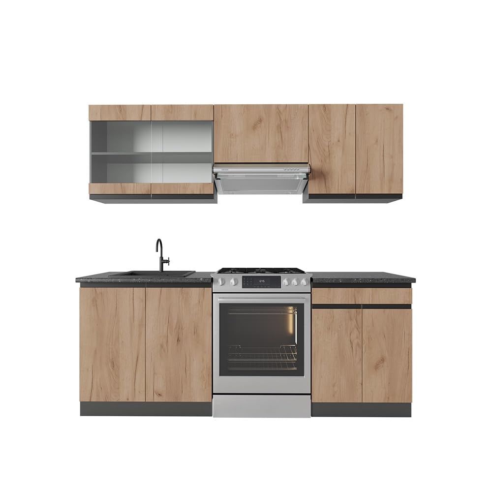 Vicco Küchenzeile R-Line, Goldkraft Eiche/Anthrazit, 200 cm