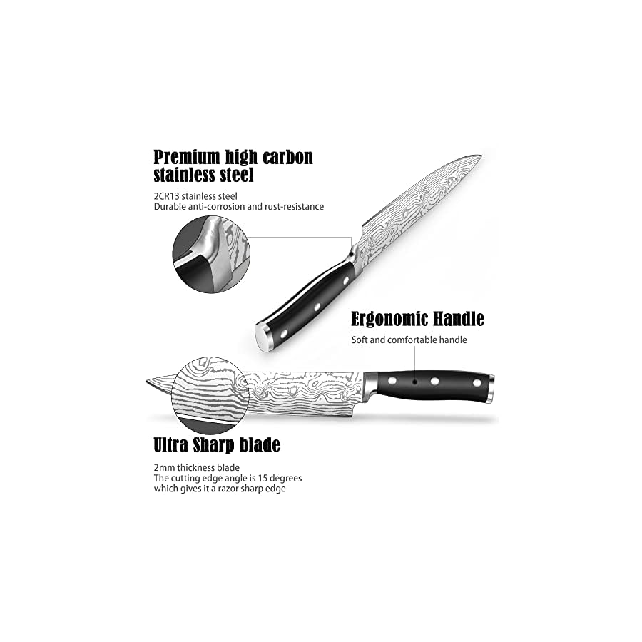 KroWallu-kitchen-Knife-sets-5-Piece-Chef-Knife-with-Triple-Riveted-Handle-High-Carbon-Stainless-Steel-Ultra-Sharp-Well-Balanced-Perfect-Cutlery-Set-Gift-with-Beautiful-Wood-Storage-Block KroWallu 5-Piece Stainless Steel Kichen Knife Set with Ergonomic Triple Riveted Handle, Rust-proof, Easy to clean, Professional Chef Knife Set for Home and Restaurant