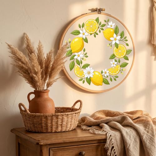 Image of Nuberlic Embroidery Kit for Beginners Adults with Lemon Pattern