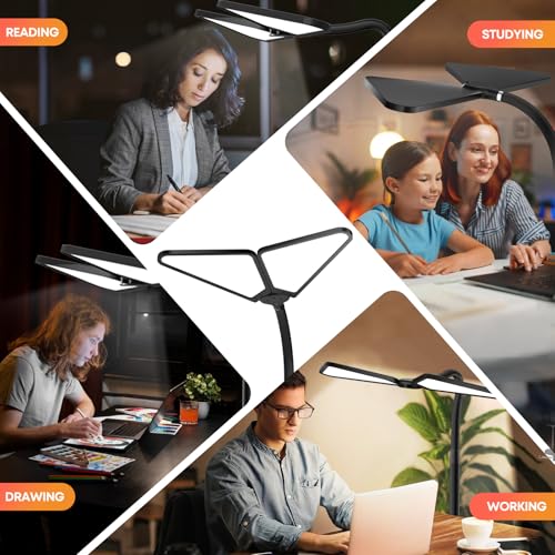 Image of AILBTON Ultra-Large Gooseneck Desk Lamp with Clamp| Dual-Source Super Bright LED Study Light with Flexible Arms, 5 Brightness & 4 Color Modes for Home Office /Reading